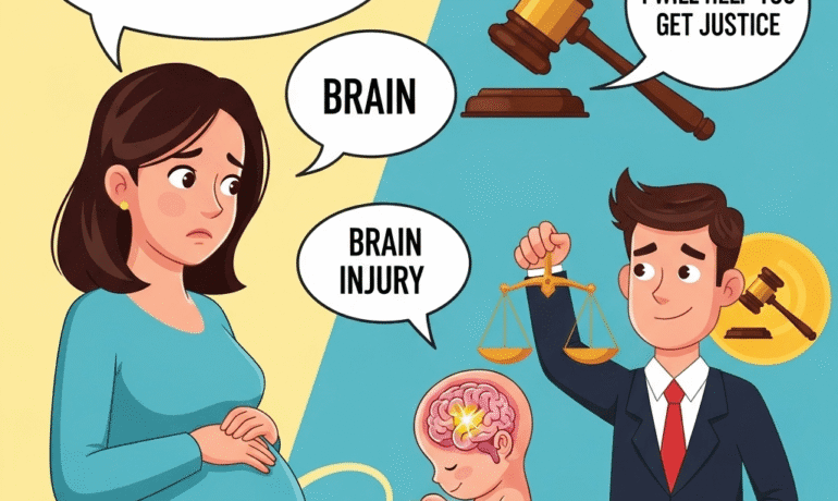 create me a cartoon pohoto for Preeclampsia Fetal Brain Injury Lawyer